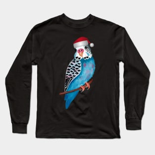 Santa Hat Christmas Budgerigar for Bird Lover Long Sleeve T-Shirt